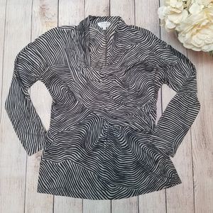 MaxMara Swirl Pattern Black & Tan Faux Wrap Top